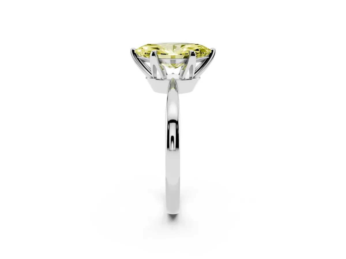 Fancy Yellow Marquise Cut Solitaire Engagement Ring with Six-Prong Setting and Tapered Band Silver