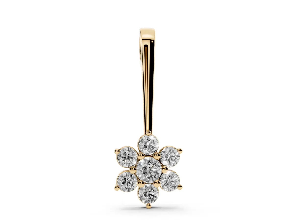 Round Diamond Cluster Pendant with Six-Prong Setting Yellow gold