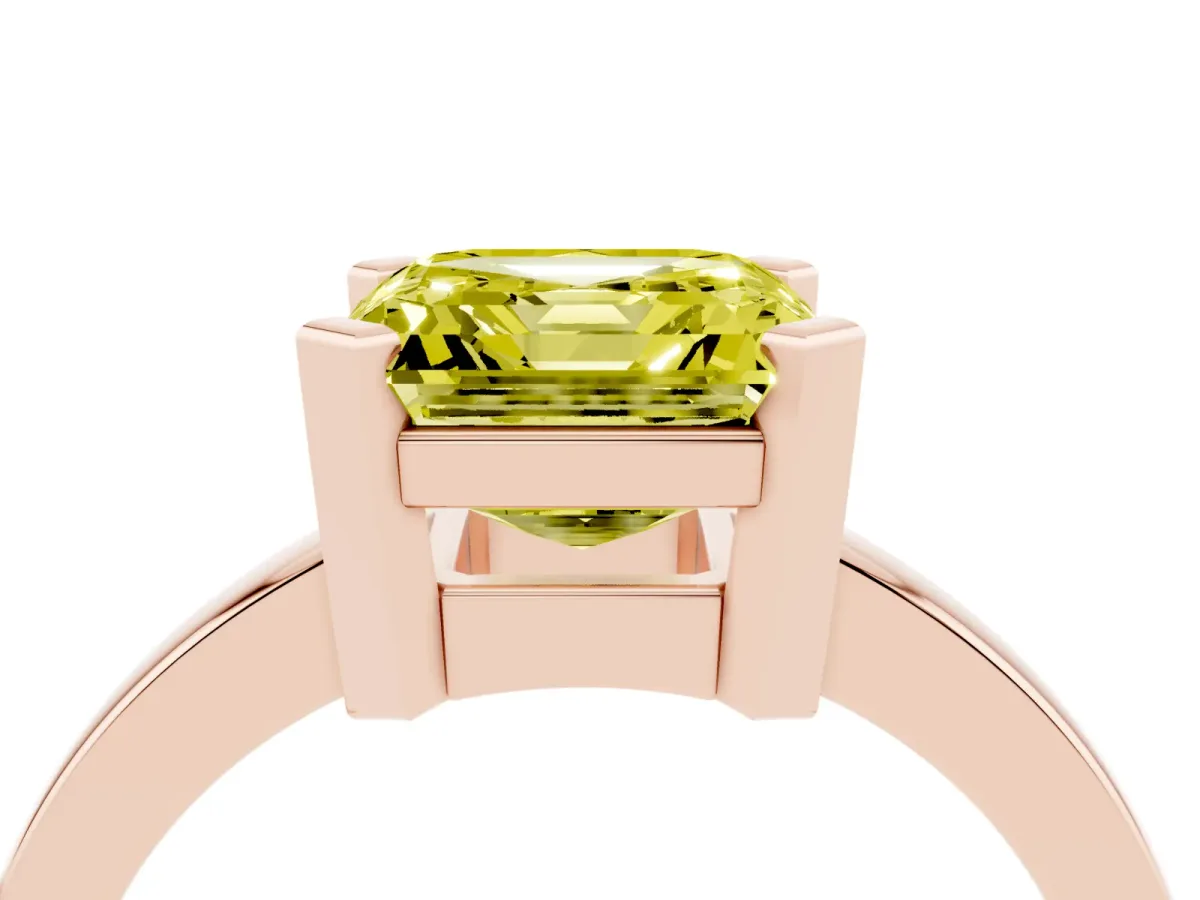 Fancy Yellow Asscher Cut Cut Solitaire Ring with Four-Prong Setting and Classic Band Rose gold