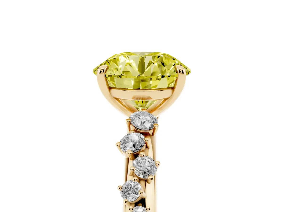 Fancy Yellow Round Cut Diamond Cluster Prong-Set Solitaire Ring Yellow gold