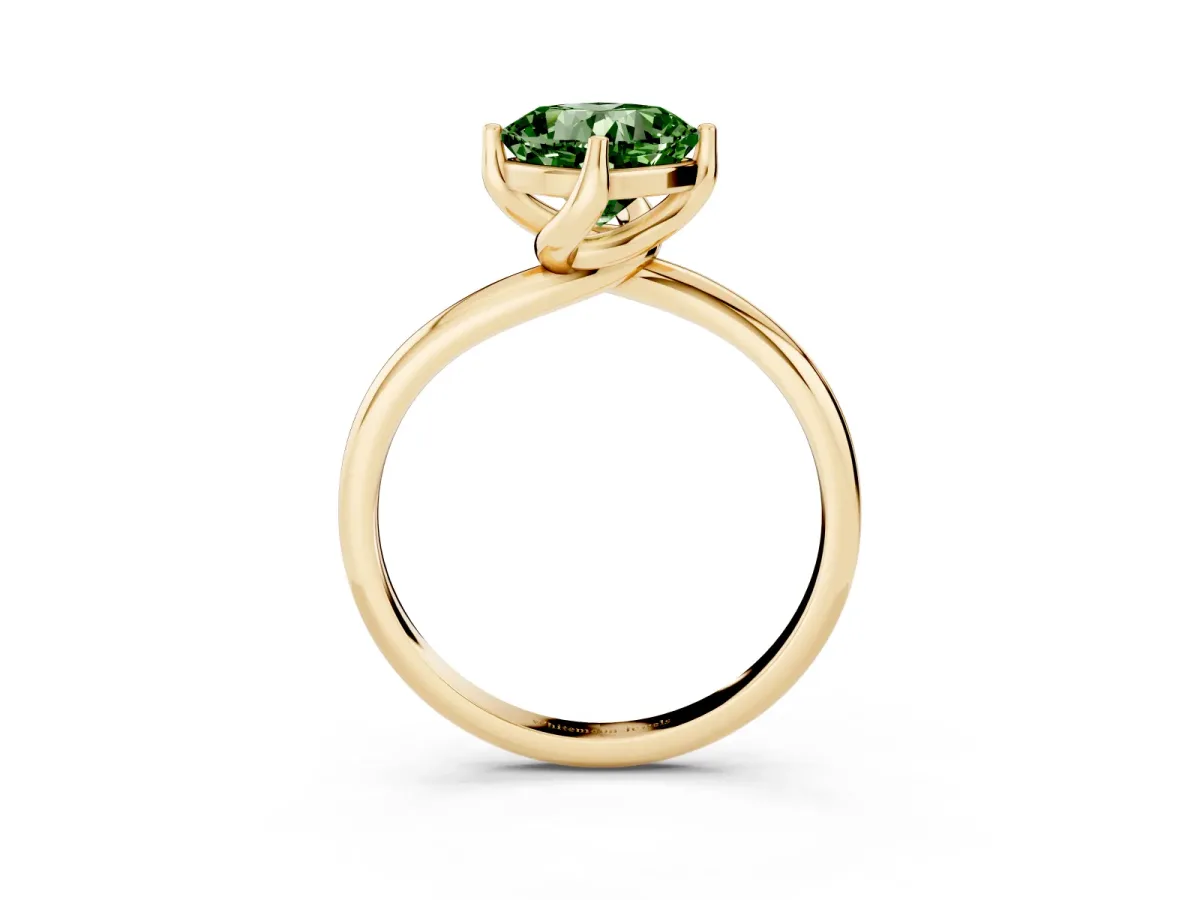 Fancy Green Cushion Cut Diamond Solitaire Engagement Ring with Four-Prong Setting and Classic Band Yellow gold