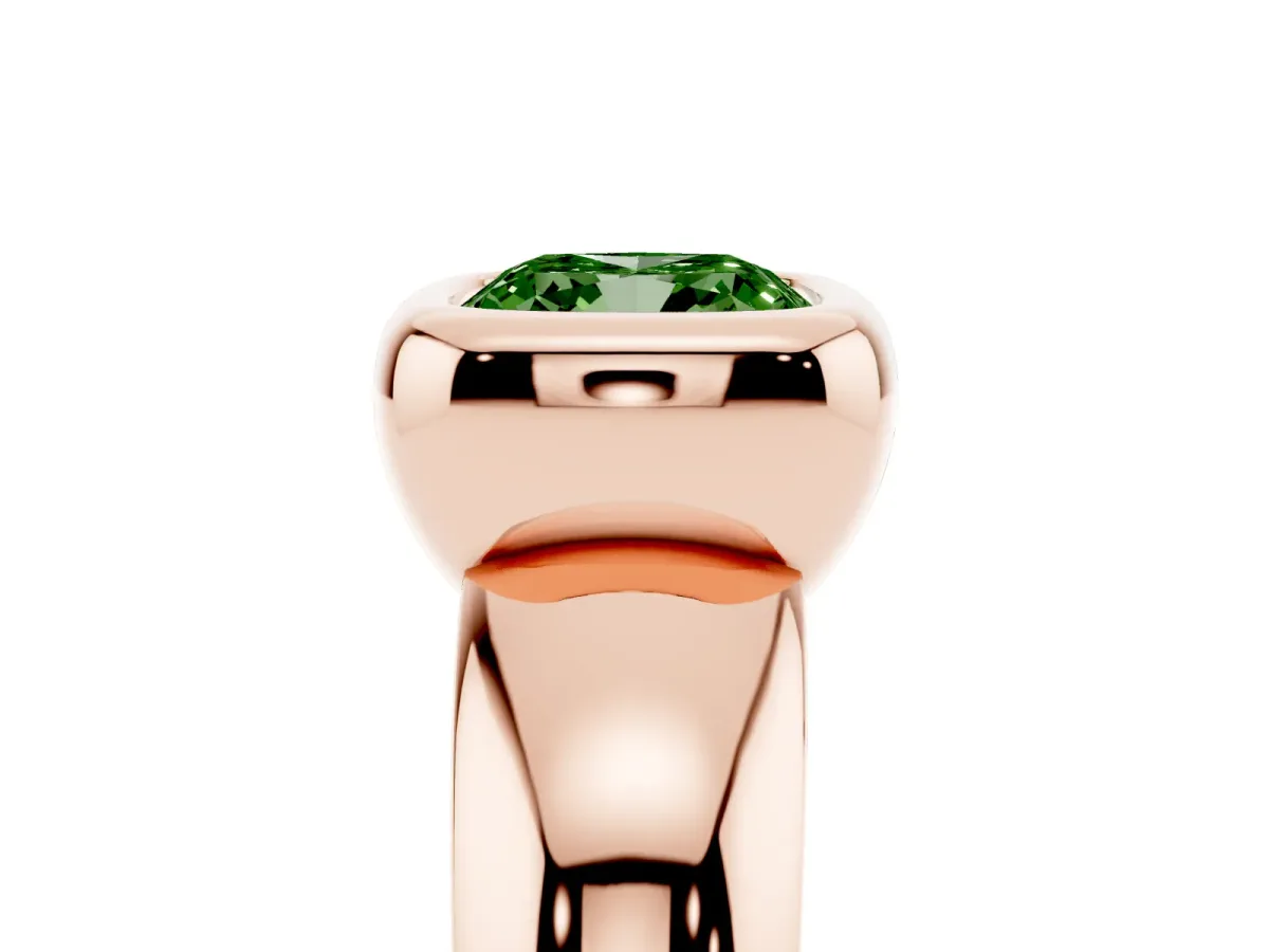 Fancy Green Bezel Set Cushion Cut Solitaire Ring with Wide Band Rose gold