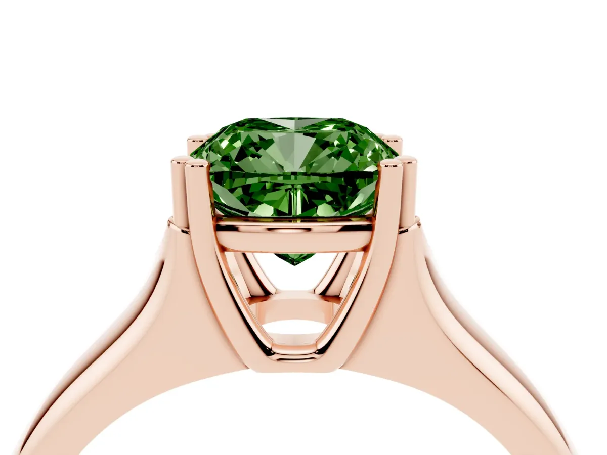 Fancy Green Cushion Cut Diamond Solitaire Ring with Wide Band and Prong Setting Rose gold