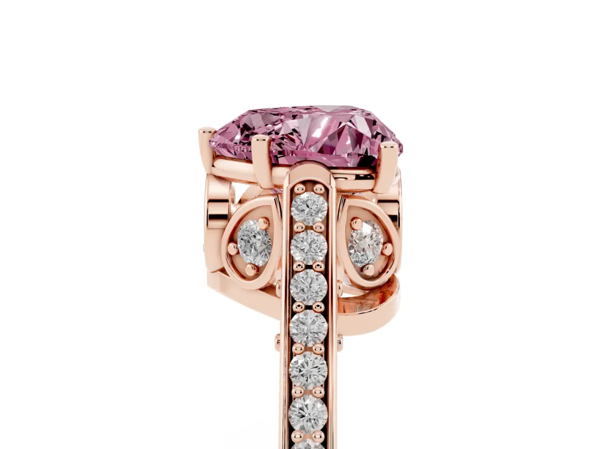 Fancy Pink Heart Cut Cut Cathedral Pave Diamond Engagement Ring with Six-Prong Setting Rose gold