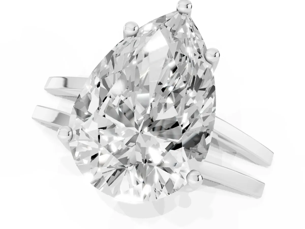 Pear Cut Cut Diamond Solitaire Engagement Ring with Tapered Plain Band and Four-Prong Setting White gold