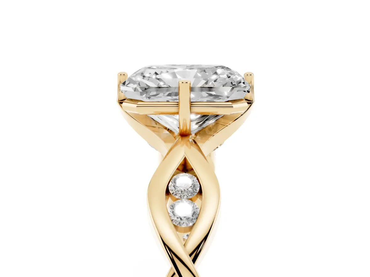 Radiant Cut Solitaire Twist Band with Leaf Prong Setting Yellow gold