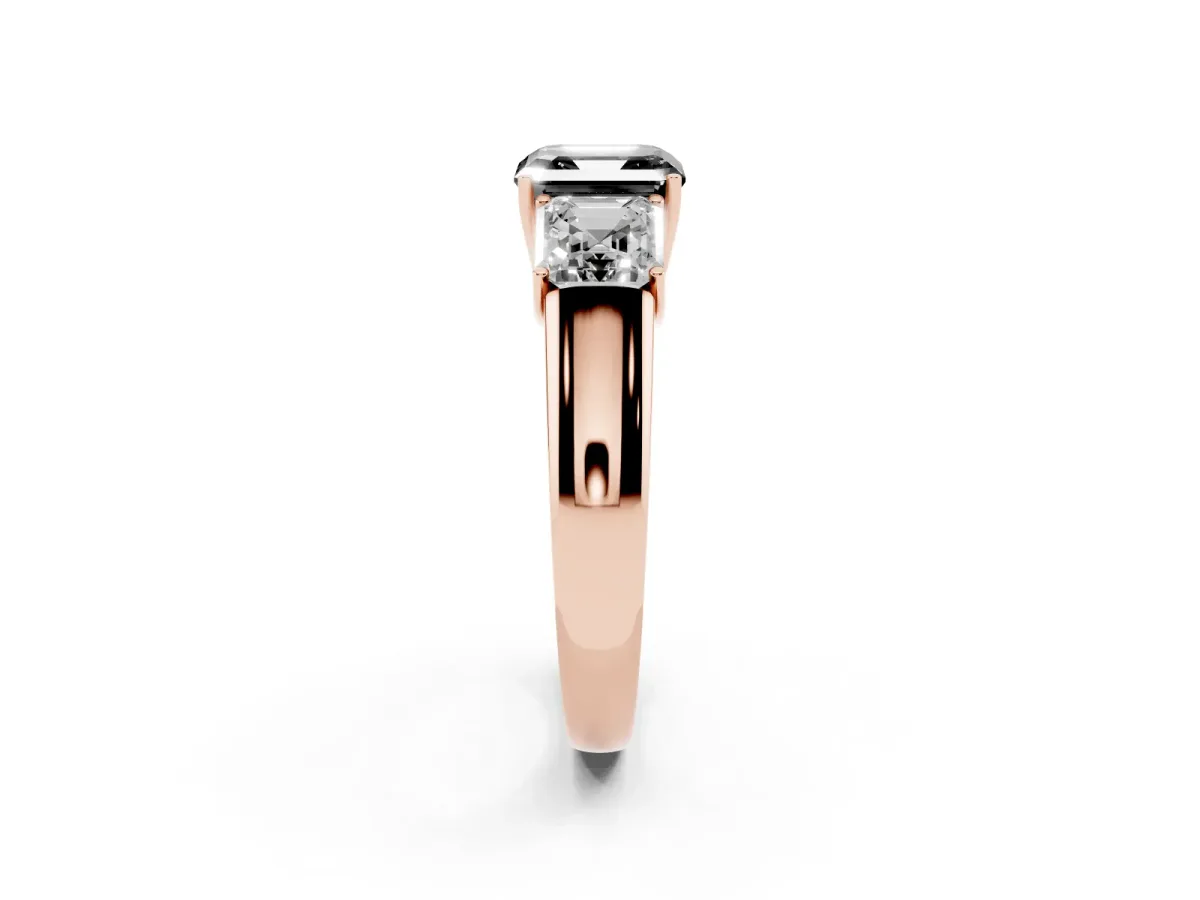 Fancy Black Three-Stone Asscher Cut Cut Diamond Ring with Prong Setting and Classic Band Rose gold