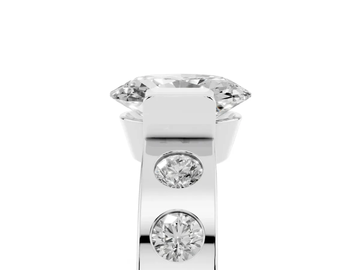 Oval Cut Brilliant Channel-Set Diamond Ring with Bezel Prong Setting Silver