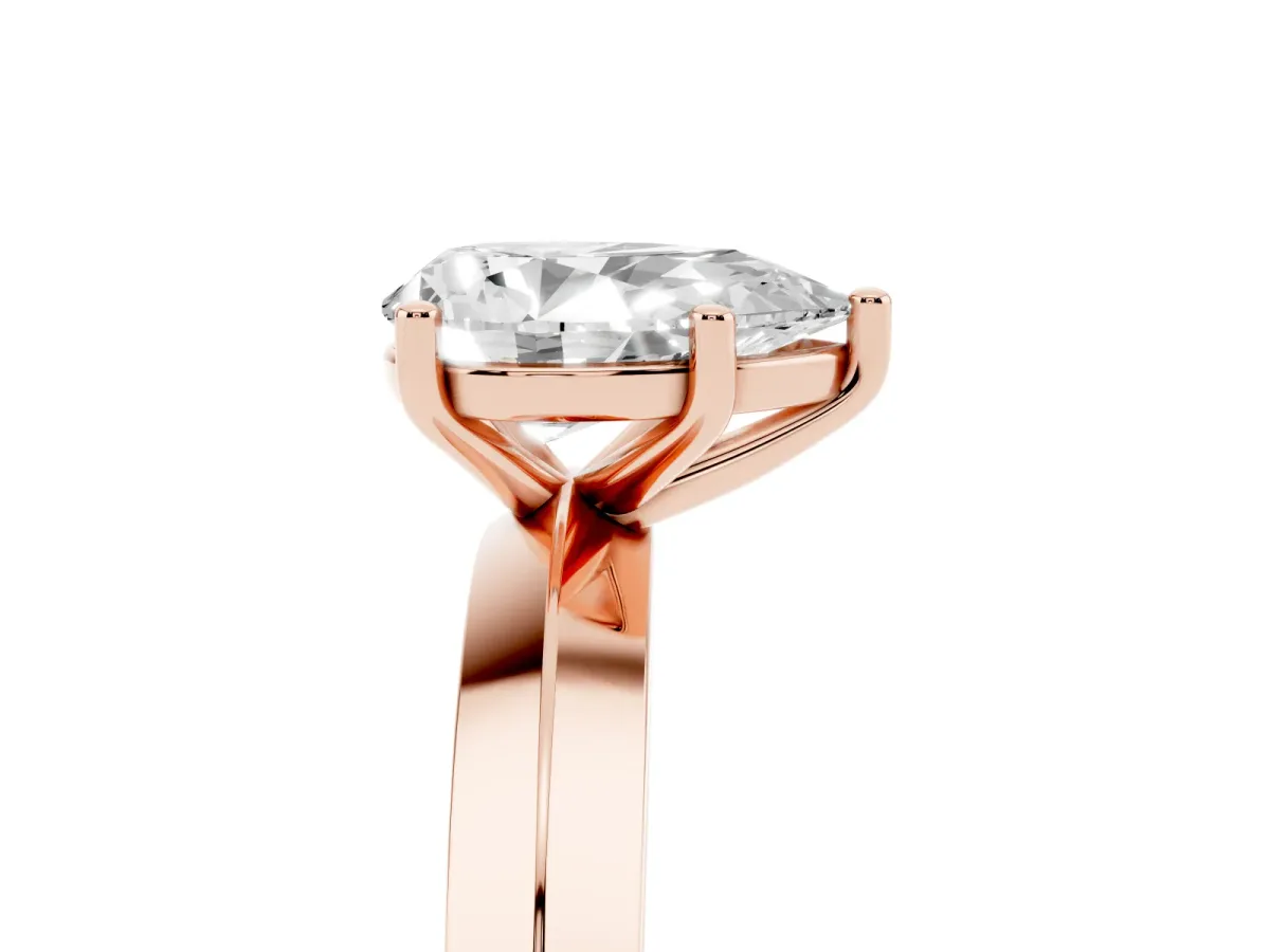 Pear Cut Cut Solitaire Engagement Ring with Flat Band and Four-Prong Setting Rose gold