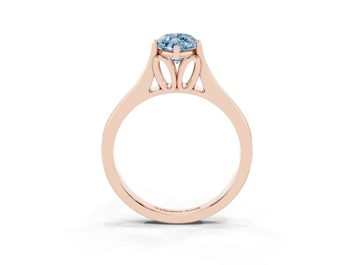 Fancy Blue Marquise Cut Solitaire Diamond Ring with Cathedral Band and Four-Prong Setting Rose gold