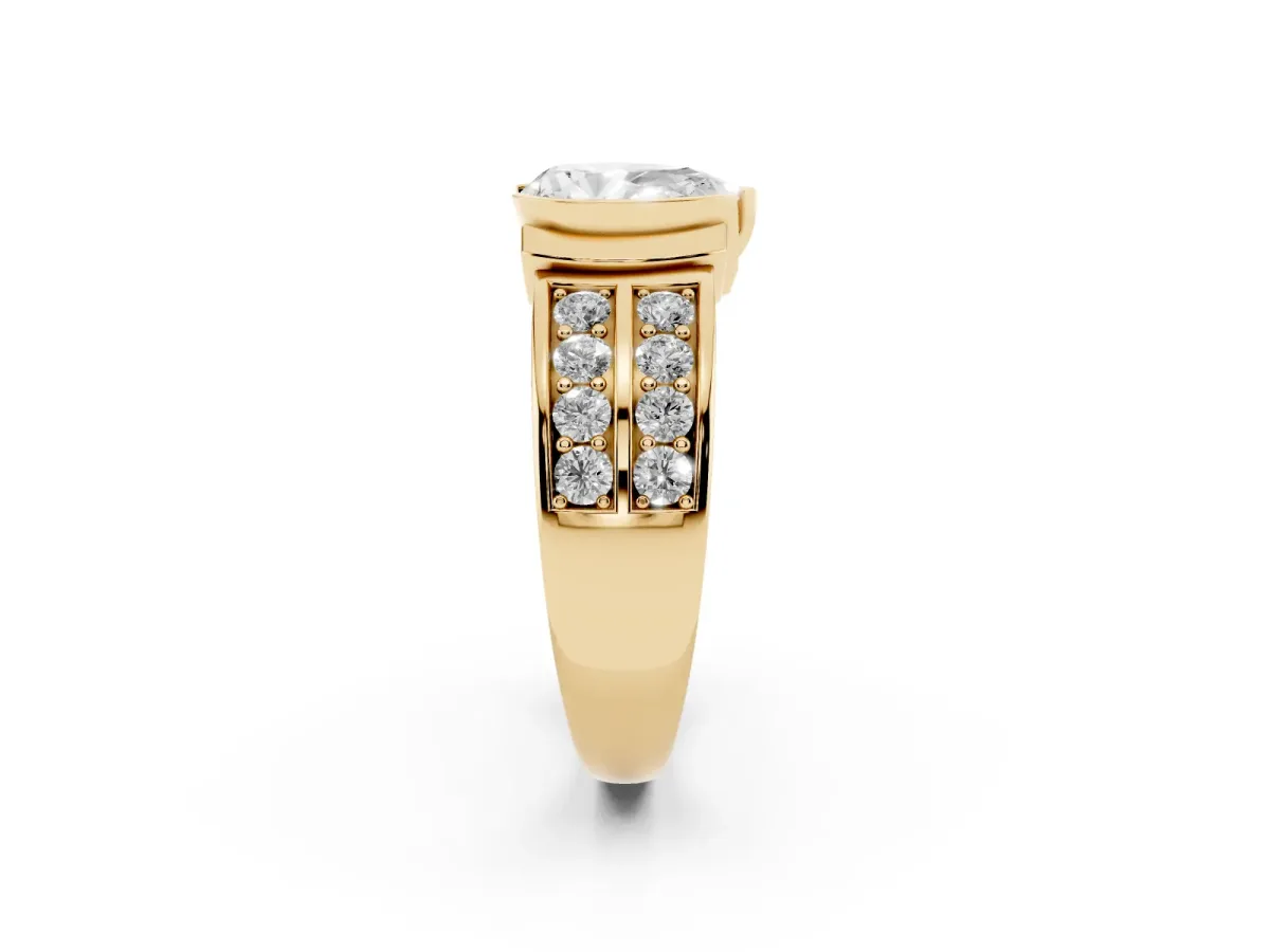 Pear Cut Brilliant Diamond Channel Set Wide Band Ring with Bezel Setting Yellow gold
