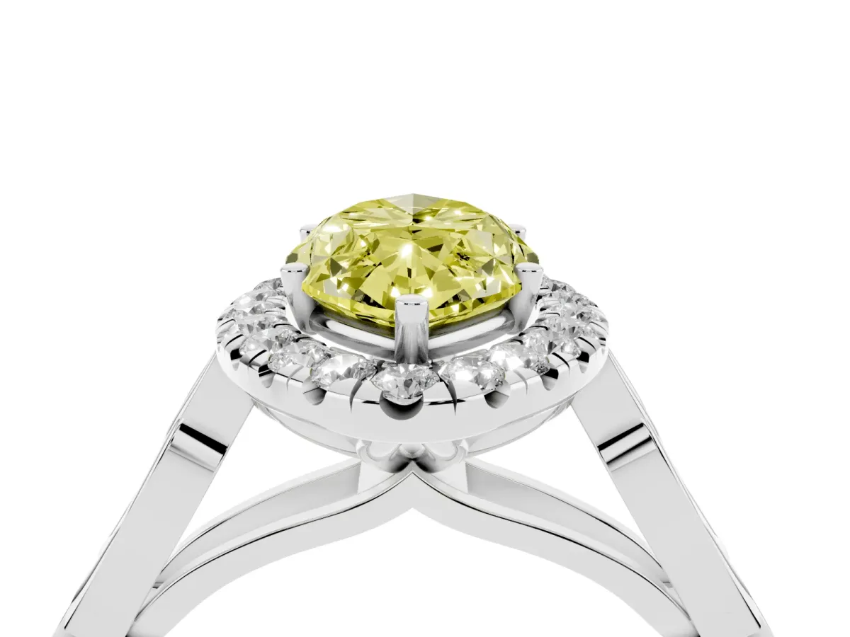 Fancy Yellow Marquise Cut Halo Diamond Engagement Ring with Filigree Band and Four-Prong Setting Platinum