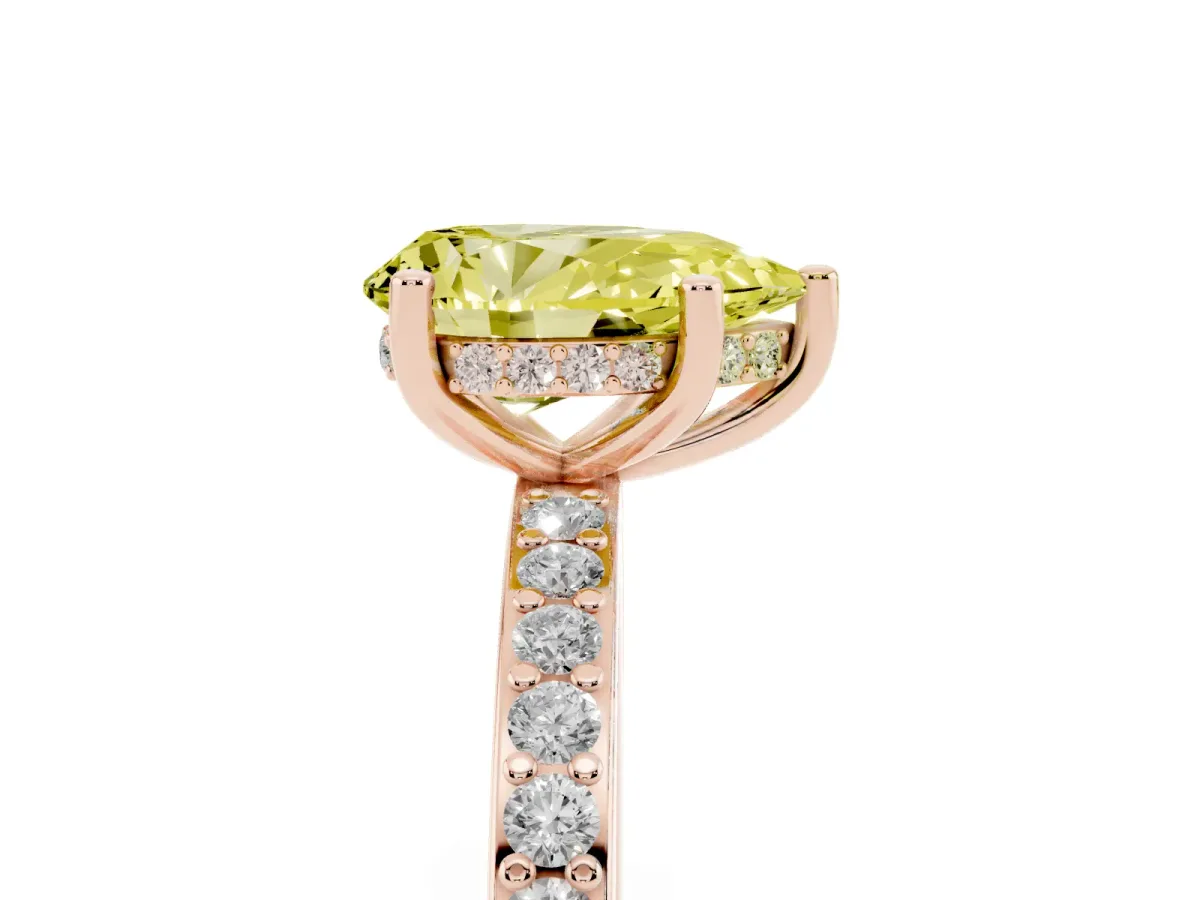 Fancy Yellow Pear Cut Cut Diamond Pavé Band Ring with Four-Prong Setting Rose gold