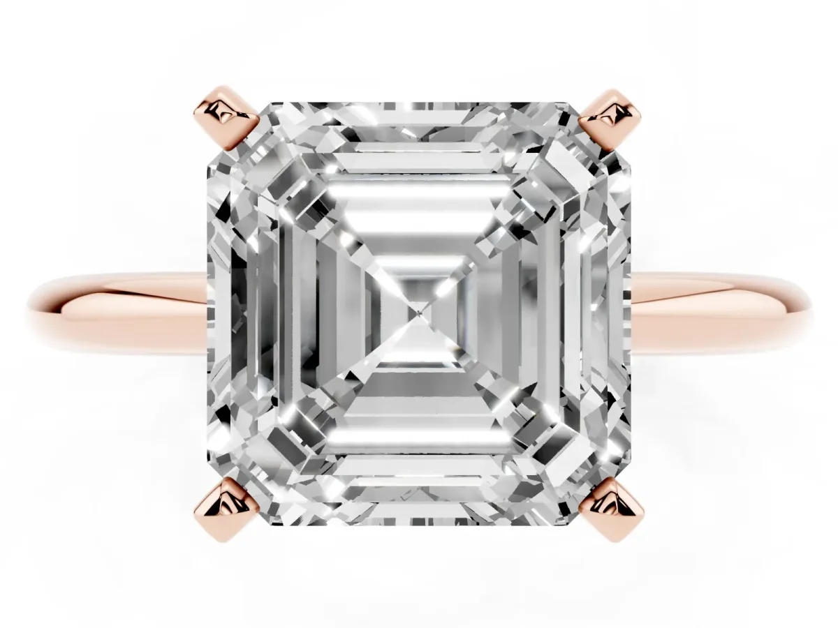 Asscher Cut Diamond Solitaire Ring with Prong Setting and Classic Band Rose gold