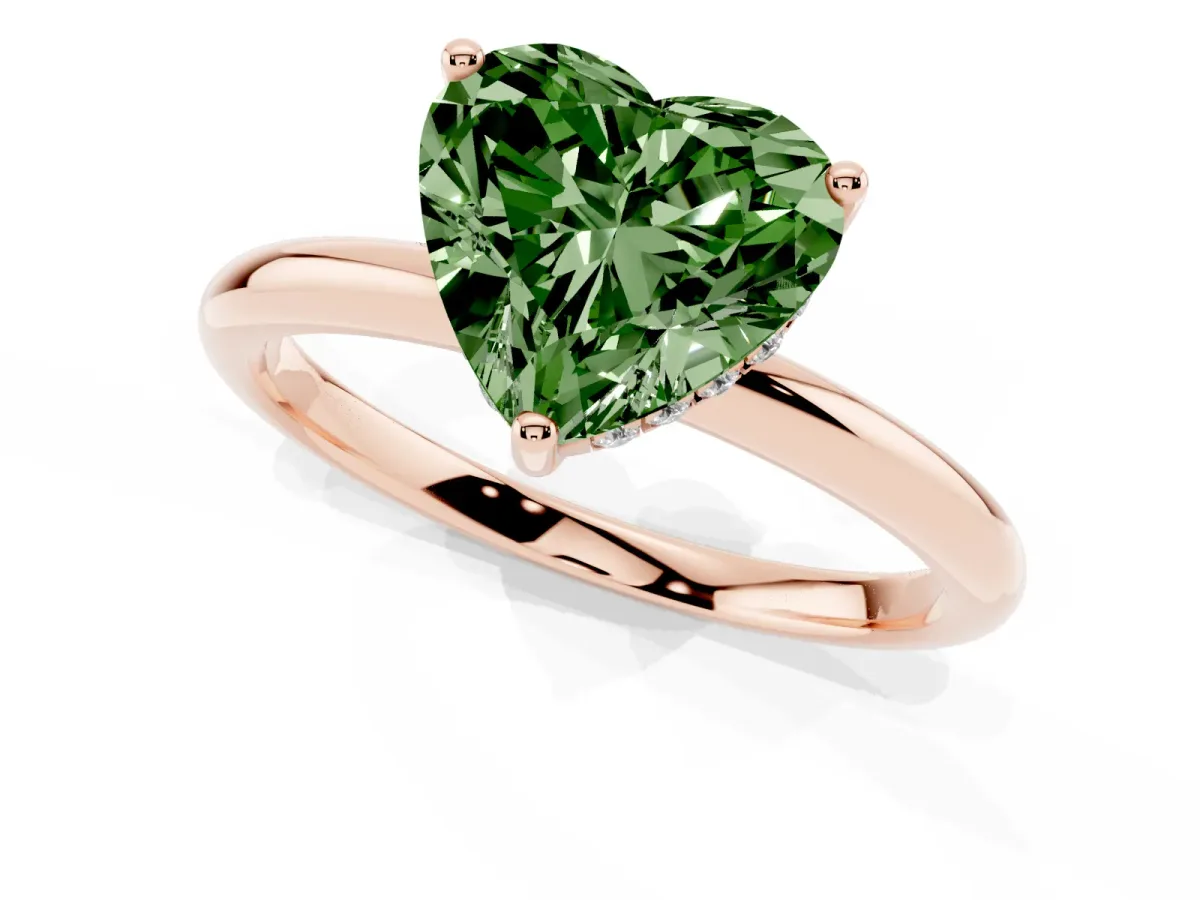 Fancy Green Heart Cut Cut Solitaire Engagement Ring with Four-Prong Setting and Classic Band Rose gold