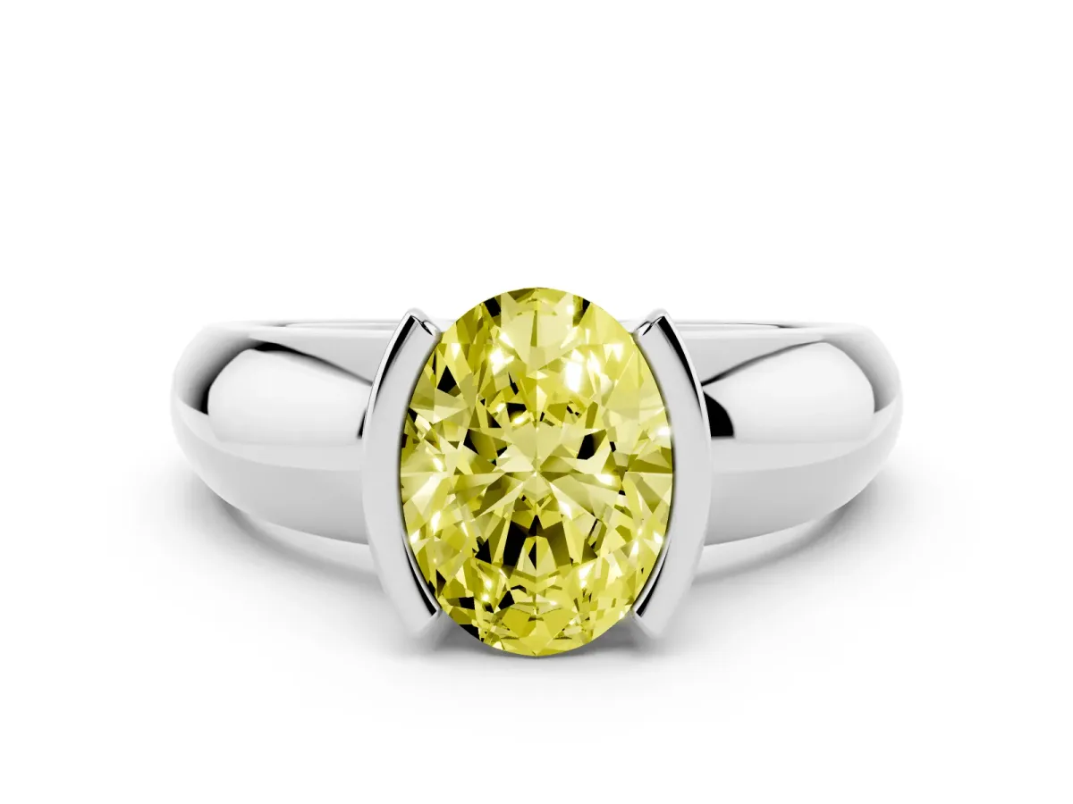 Fancy Yellow Oval Cut Solitaire Tension Set Diamond Ring with Wide Band Platinum