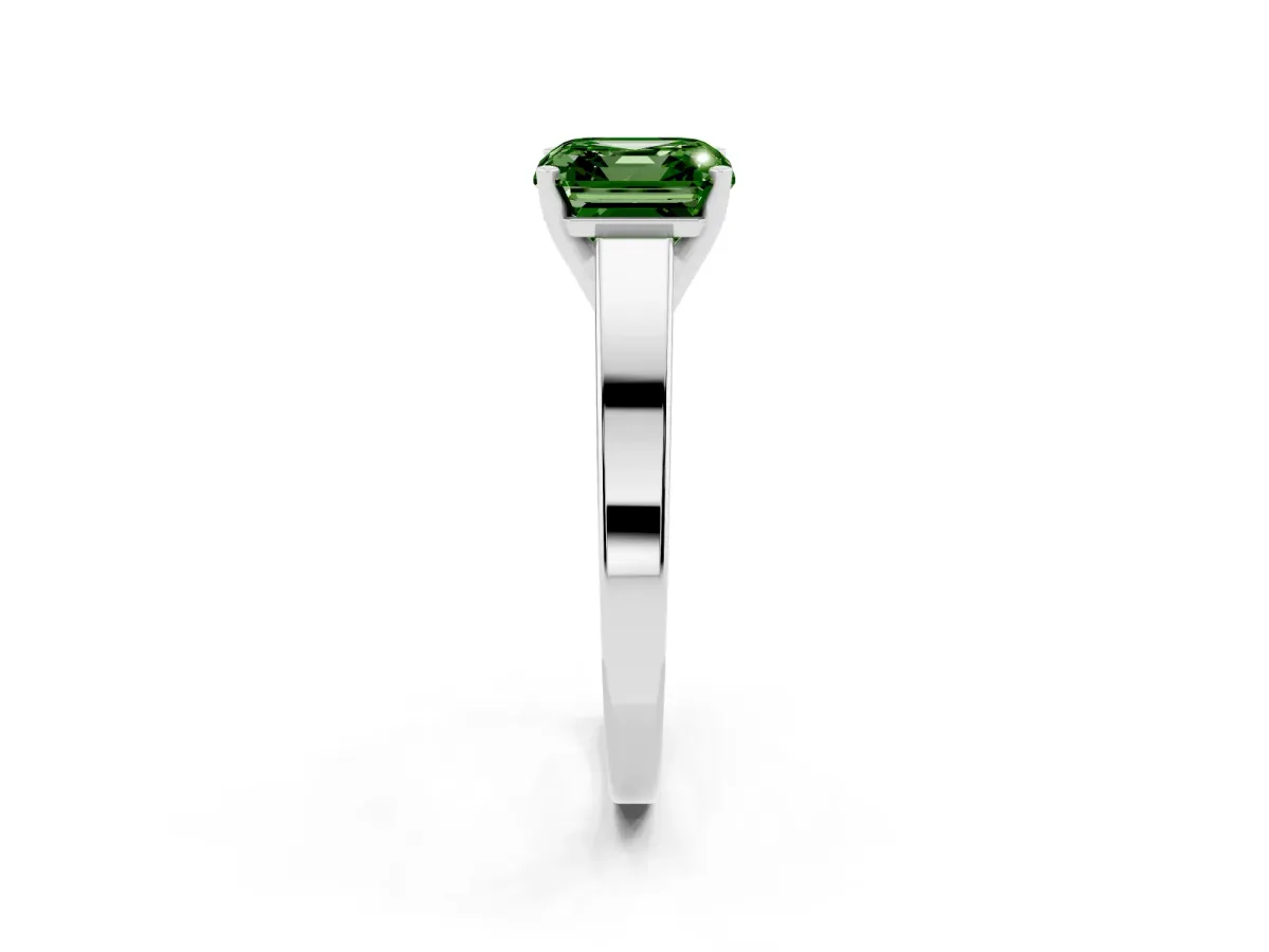 Fancy Green Asscher Cut Solitaire Engagement Ring with Four-Prong Setting and Tapered Band Silver