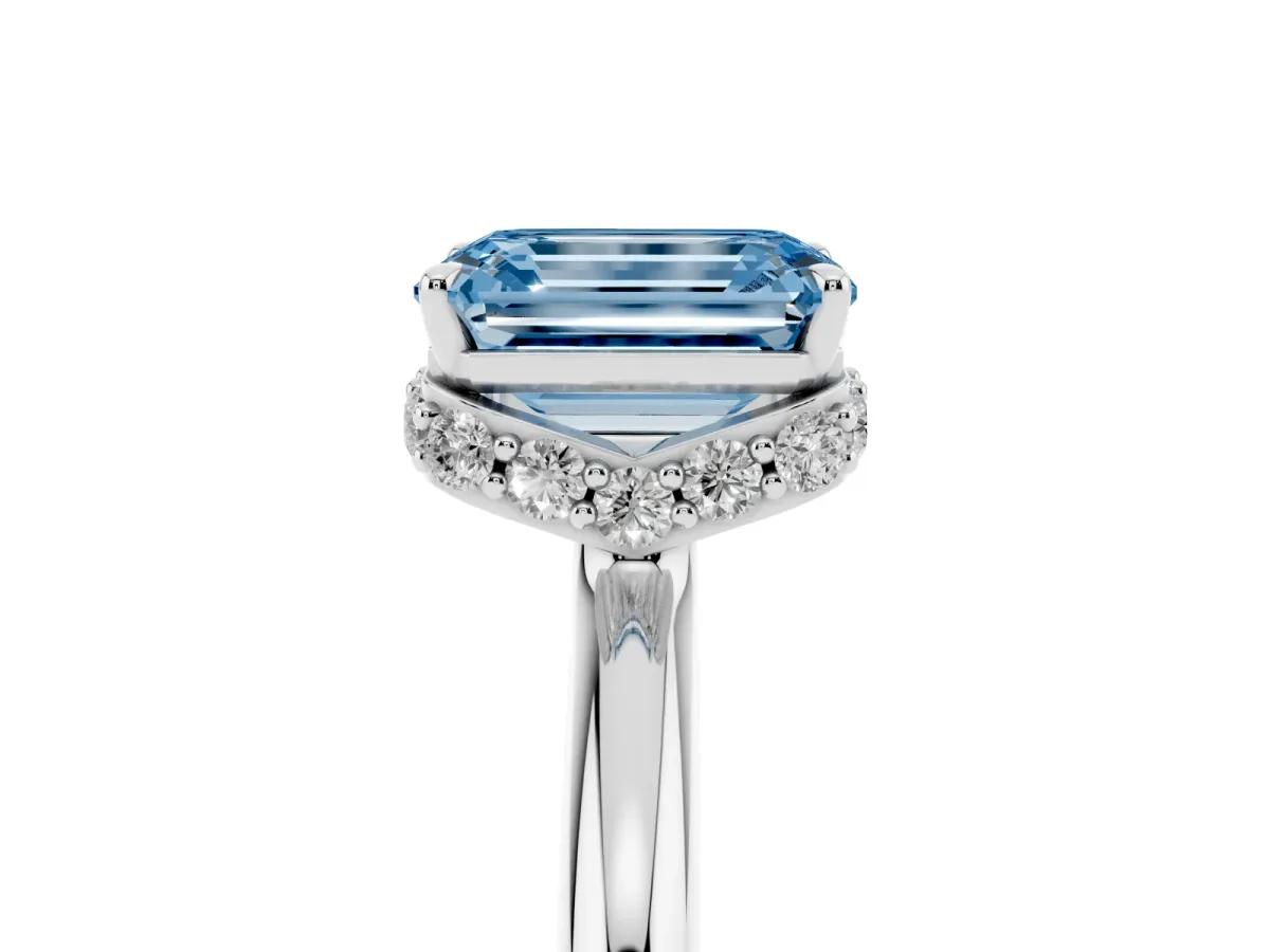 Fancy Blue Emerald Cut Brilliant Solitaire Engagement Ring with Six-Prong Setting and Classic Band Platinum