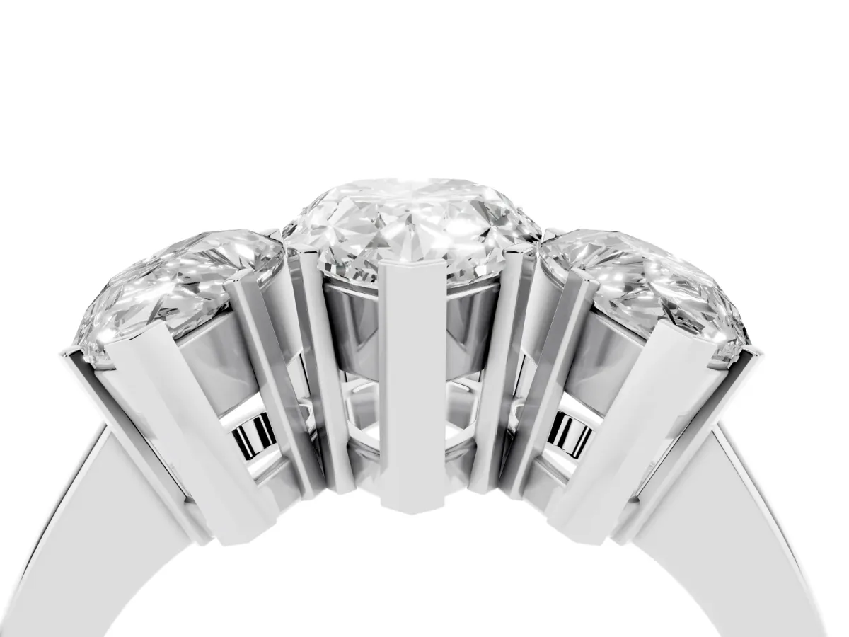 Three-Stone Pear Cut Cut Diamond Ring with Channel Set Band and Four-Prong Setting Platinum