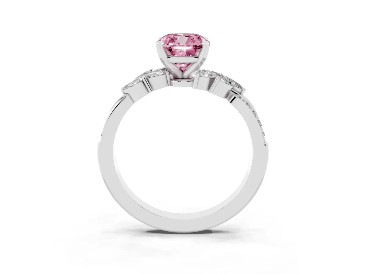 Fancy Pink Cushion Cut Solitaire Marquise Twist Band with Six-Prong Setting Silver