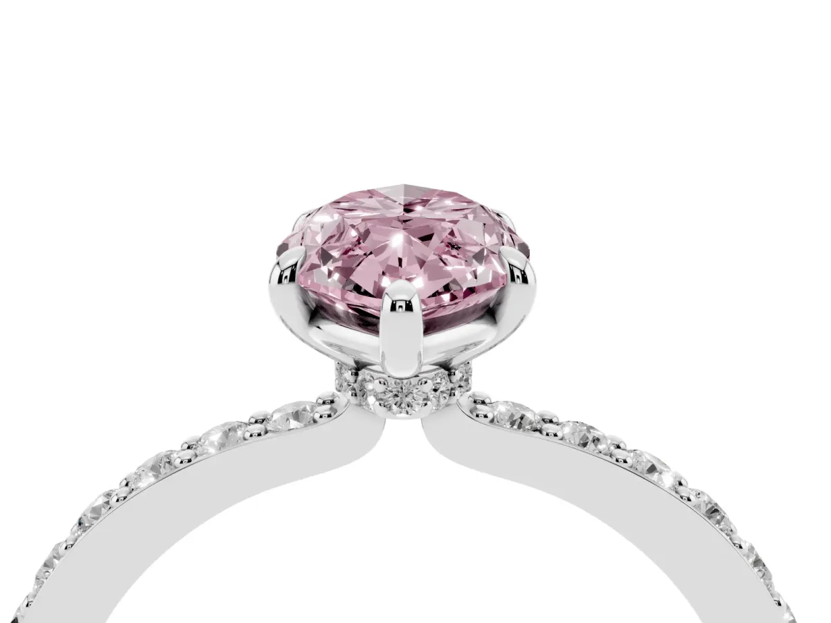 Fancy Pink Marquise Cut Diamond Pavé Engagement Ring with Round Accents and Prong Setting White gold