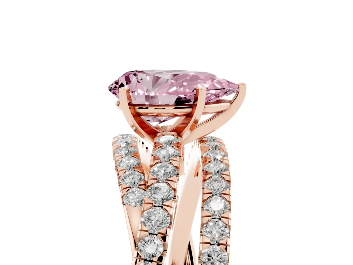 Fancy Pink Pear Cut Solitaire Twist Band with Pavé Setting and Four-Prong Setting Rose gold
