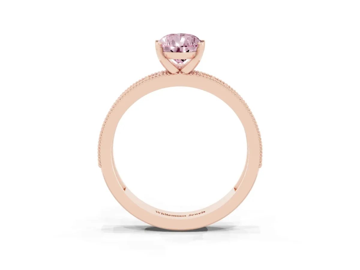 Fancy Pink Pear Cut Diamond Milgrain Pavé Engagement Ring with Four-Prong Setting Rose gold