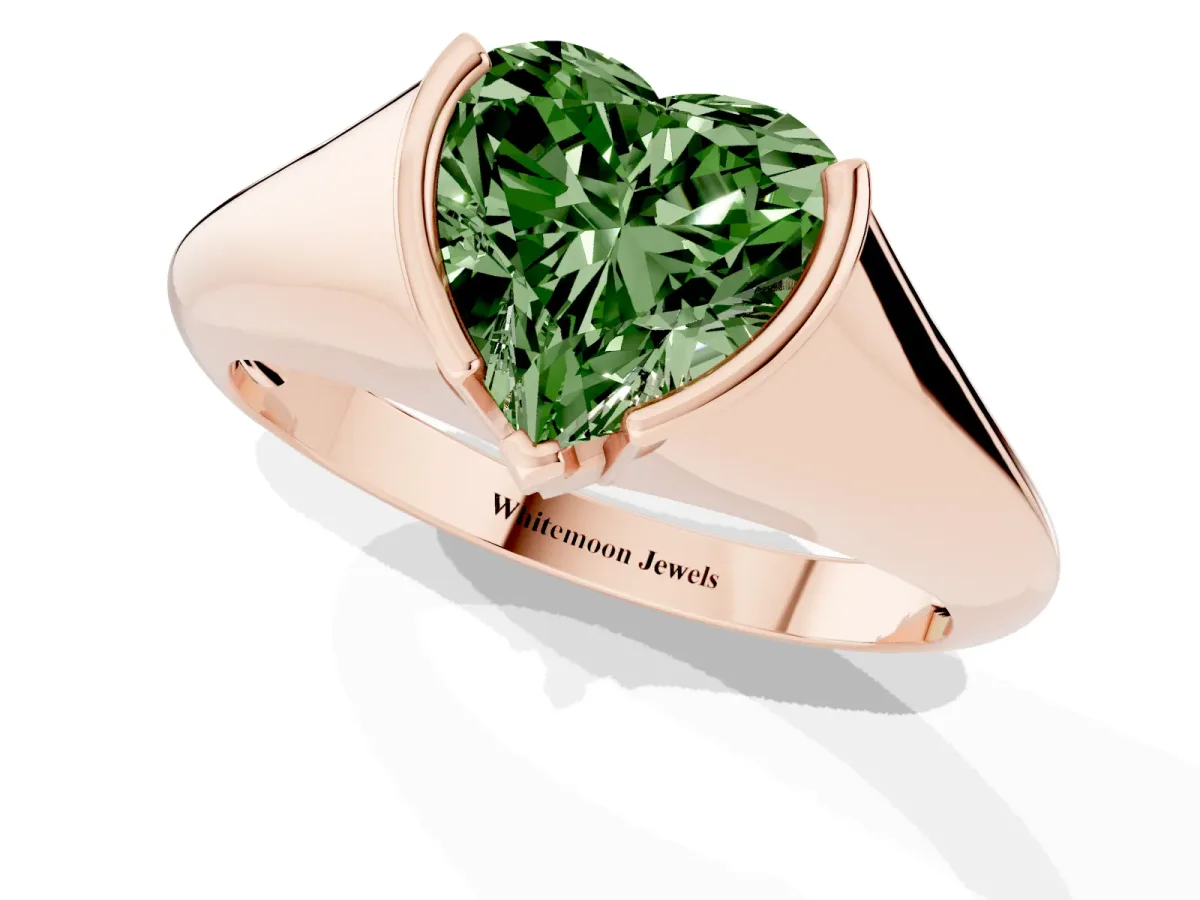 Fancy Green Heart Cut Solitaire Tension Set Diamond Ring Rose gold