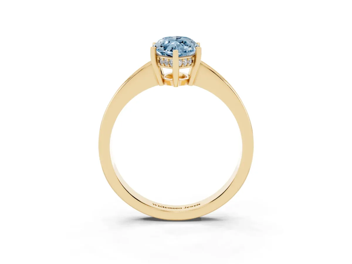 Fancy Blue Marquise Cut Solitaire Pavé Band Prong Setting Ring Yellow gold