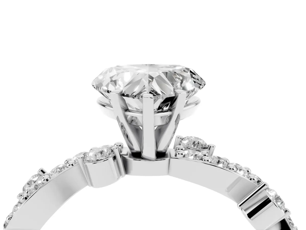 Heart Cut Cut Solitaire Diamond Twisted Band with Pave Setting White gold