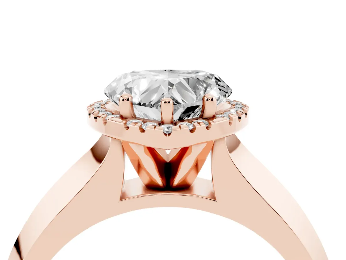 Heart Cut Halo Diamond Ring with Cathedral Band and Four-Prong Setting Rose gold