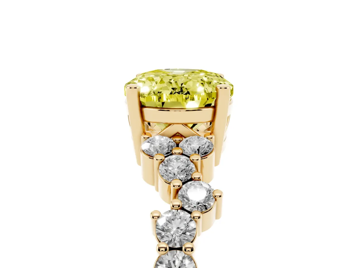 Fancy Yellow Oval Cut Diamond Scattered Round Accent Ring with Prong Setting Yellow gold