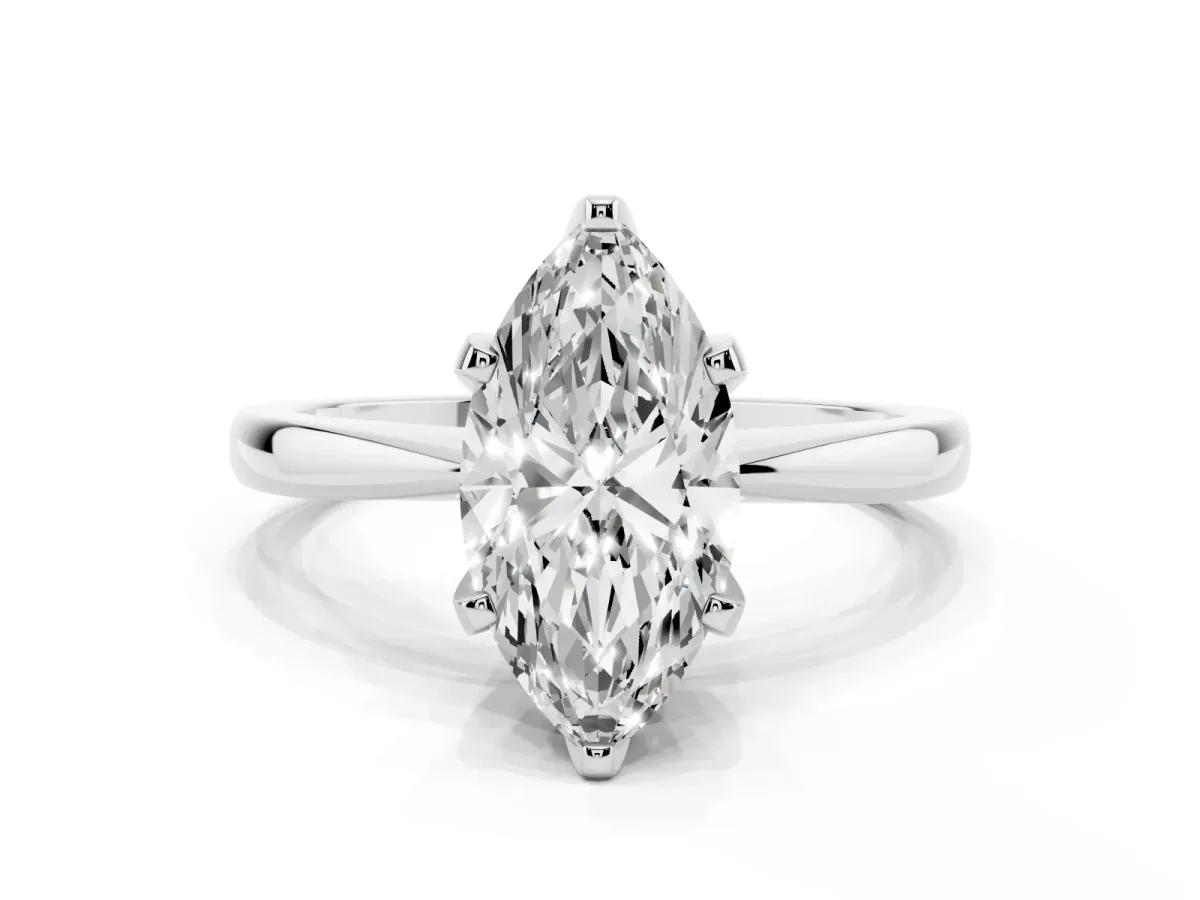 Marquise Cut Solitaire Engagement Ring with Six-Prong Setting and Tapered Band Silver