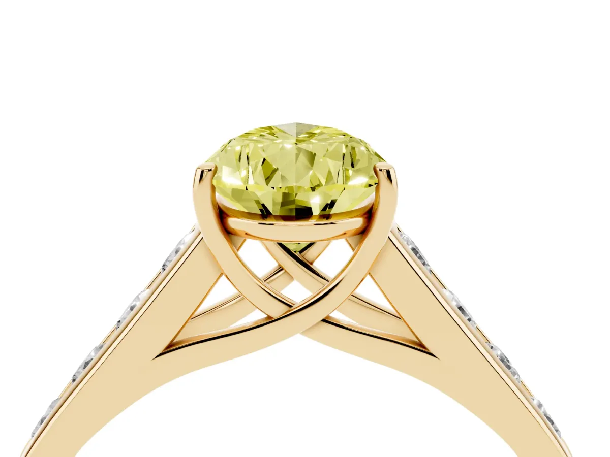 Fancy Yellow Pear Cut Solitaire Channel-Set Diamond Engagement Ring with Four-Prong Setting Yellow gold