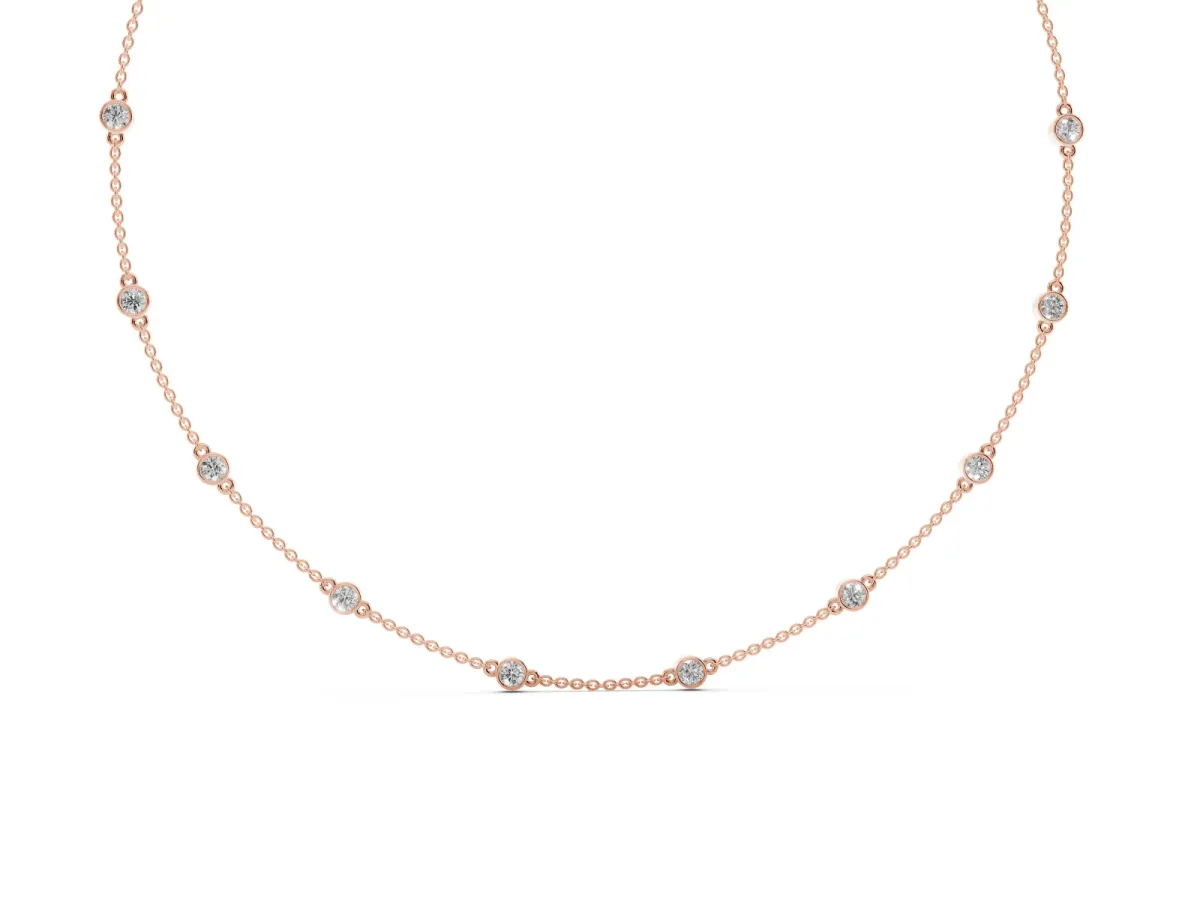 Bezel-Set Round Diamond Station Necklace Rose gold