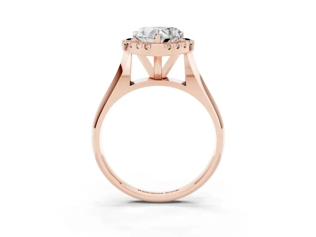 Heart Cut Cut Halo Solitaire Engagement Ring with Square Band and Four-Prong Setting Rose gold
