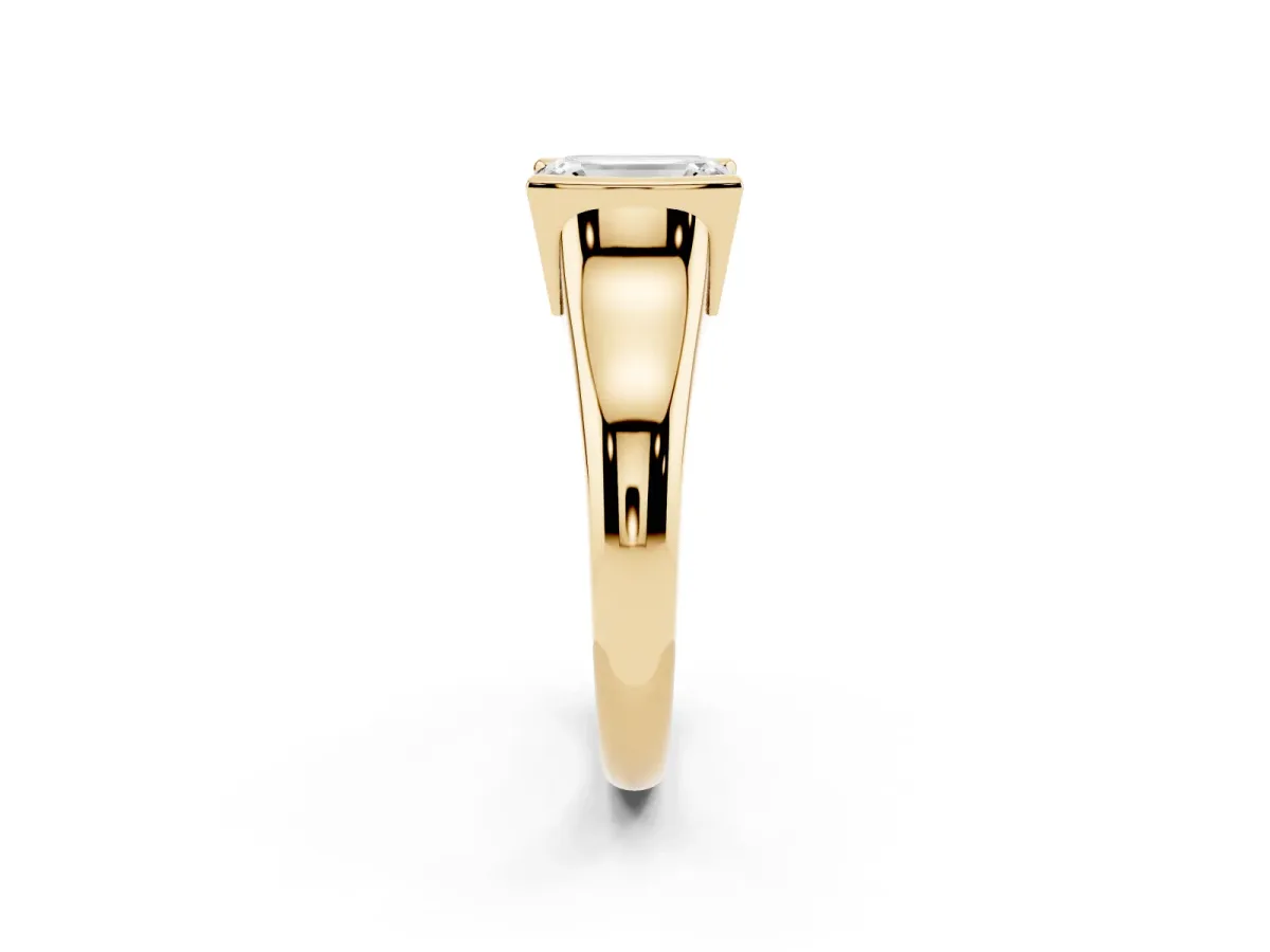 Emerald Cut Solitaire Tension Set Diamond Ring with Split Shank Band Yellow gold