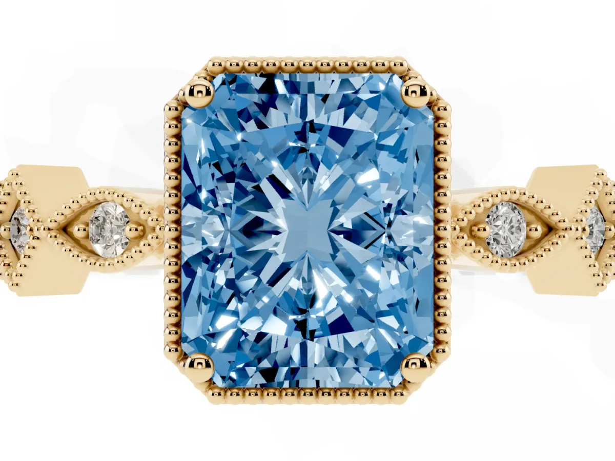 Fancy Blue Radiant Cut Milgrain Marquise Diamond Twist Band Ring Yellow gold