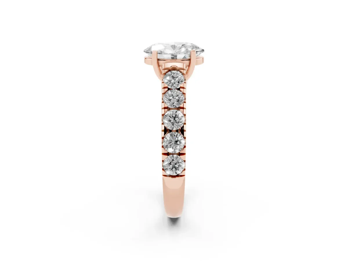 Oval Cut Cut Diamond Solitaire Ring with Micro Pave Band and Prong Setting Rose gold