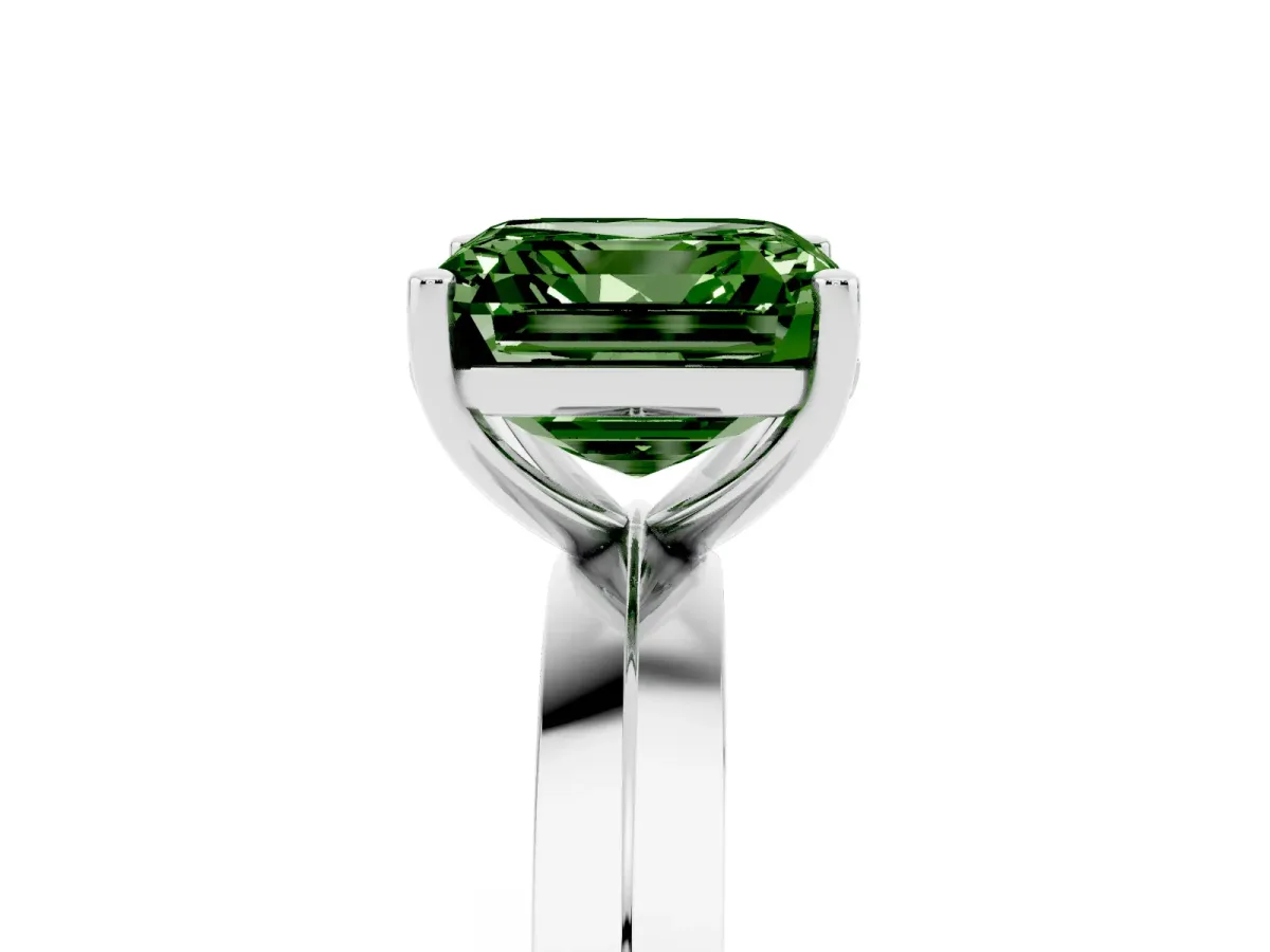Fancy Green Asscher Cut Cut Solitaire Engagement Ring with Flat Band and Four-Prong Setting Platinum