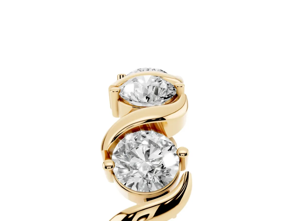 Round Diamond Half Eternity Band with Wave Prong Setting Yellow gold
