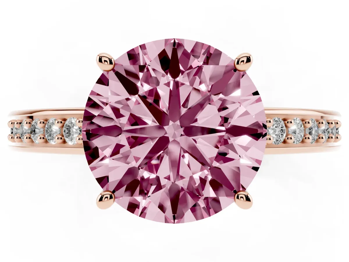 Fancy Pink Round Cut Solitaire Pavé Band Prong Setting Ring Rose gold