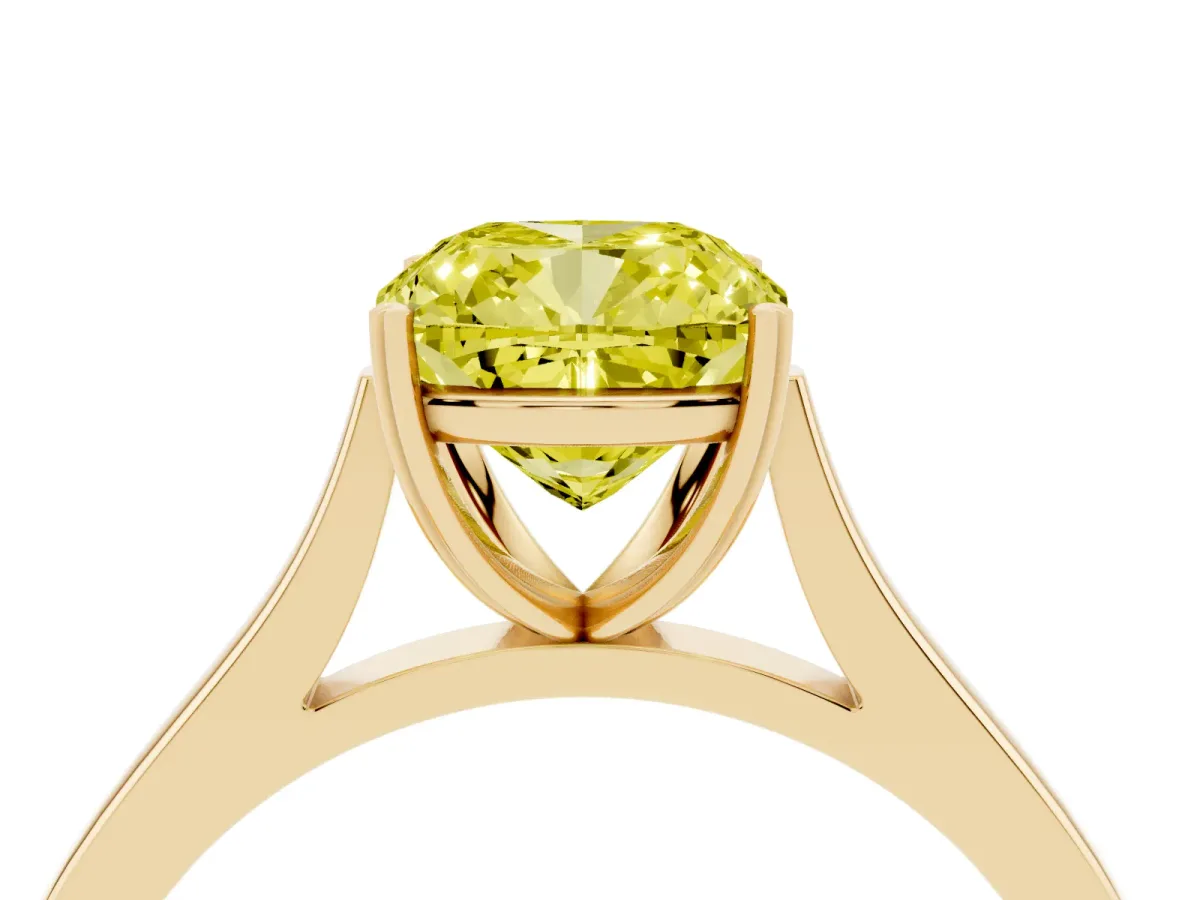 Fancy Yellow Cushion Cut Solitaire Heart Prong Engagement Ring with Tapered Band Yellow gold