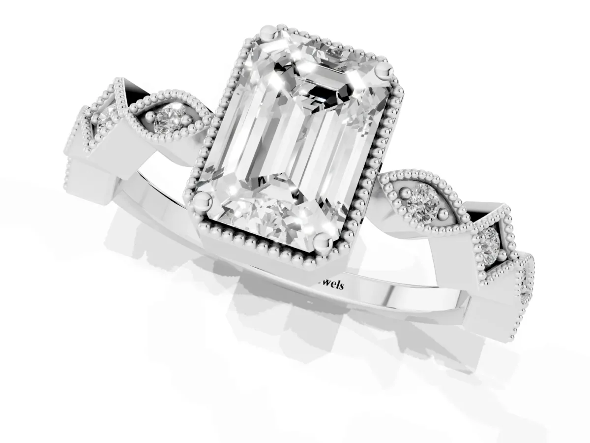 Emerald Cut Milgrain Marquise Diamond Twist Band Ring Platinum