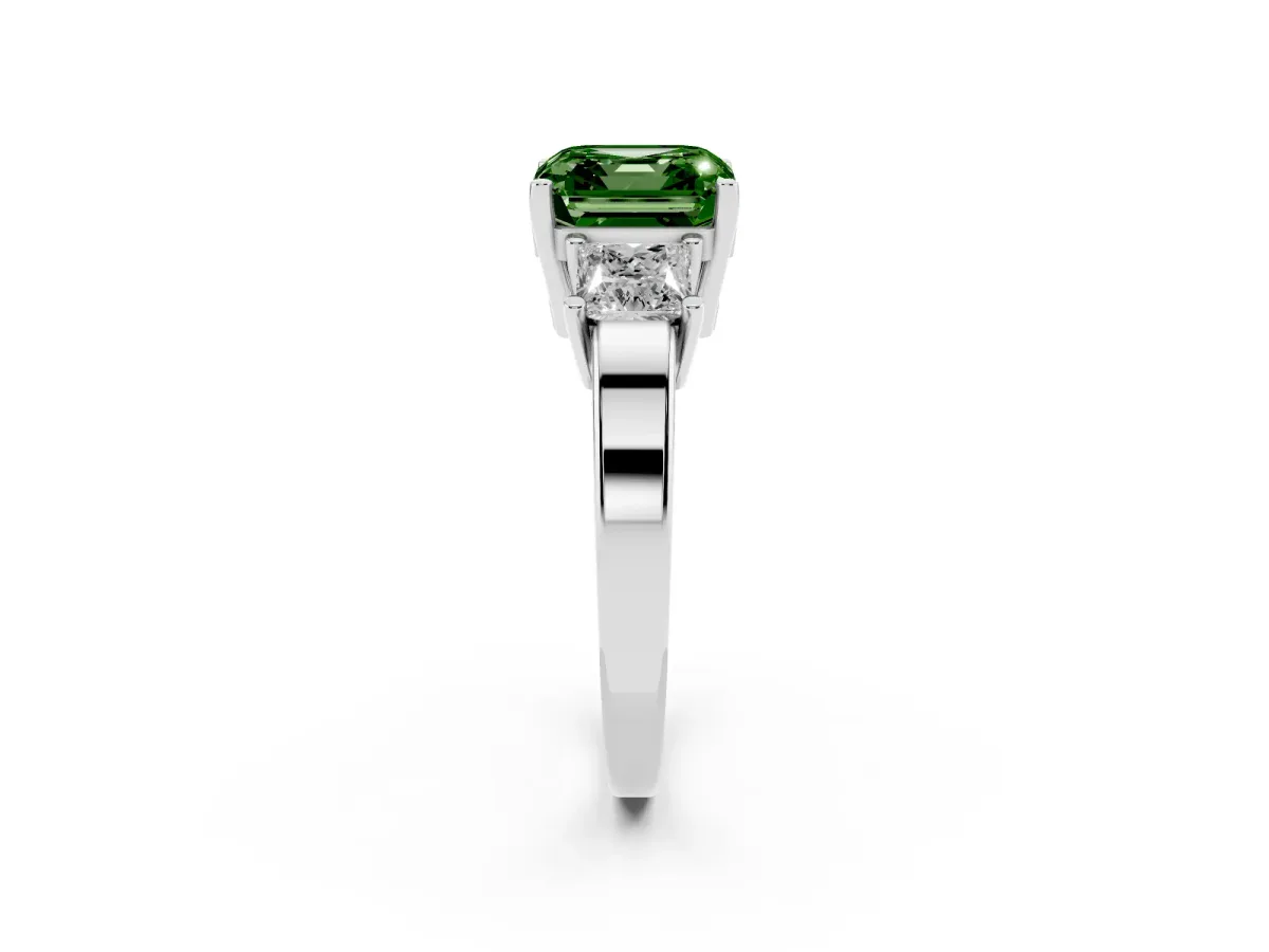 Fancy Green Three-Stone Asscher Cut Cut Solitaire Ring with Prong Setting Silver