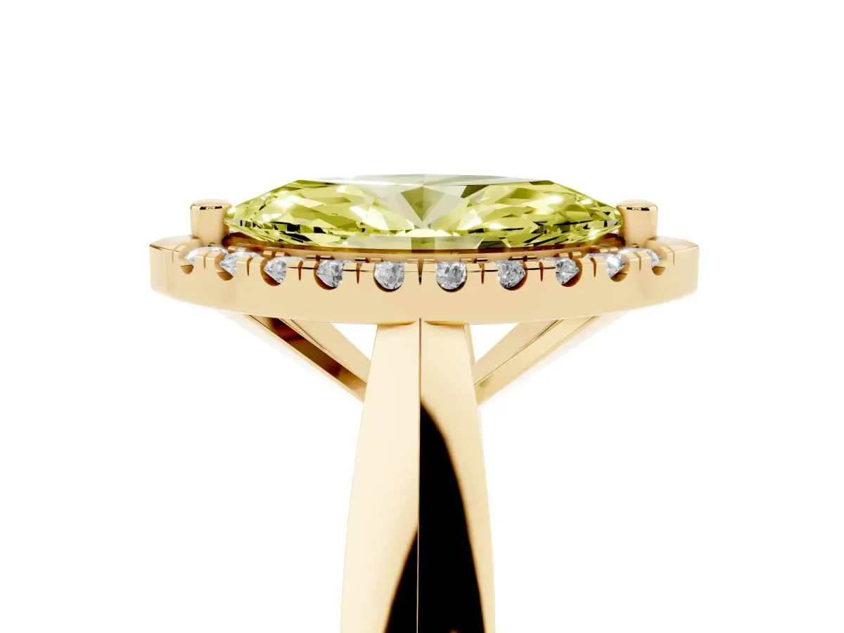 Fancy Yellow Marquise Cut Cut Halo Solitaire Engagement Ring with Square Band and Four-Prong Setting Yellow gold