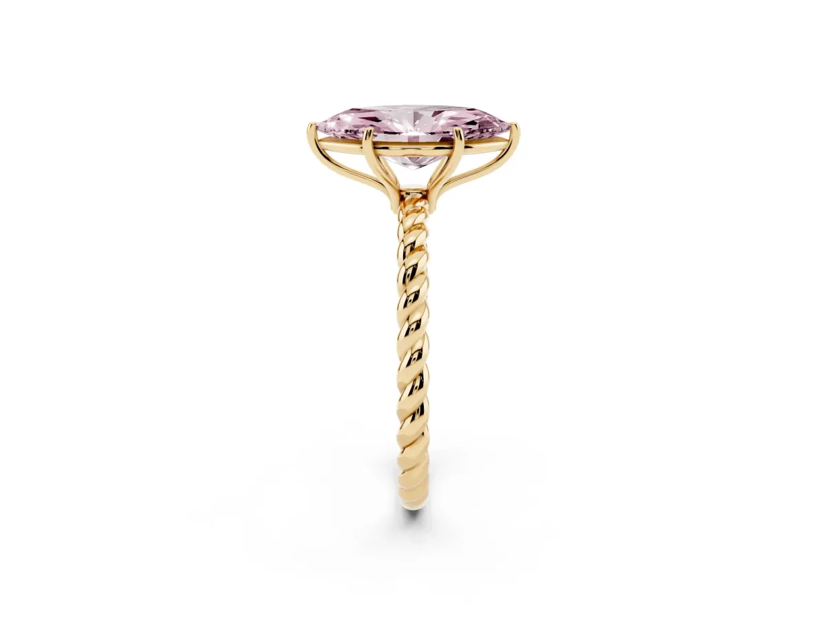 Fancy Pink Marquise Cut Solitaire Twist Band Ring with Four-Prong Setting Yellow gold