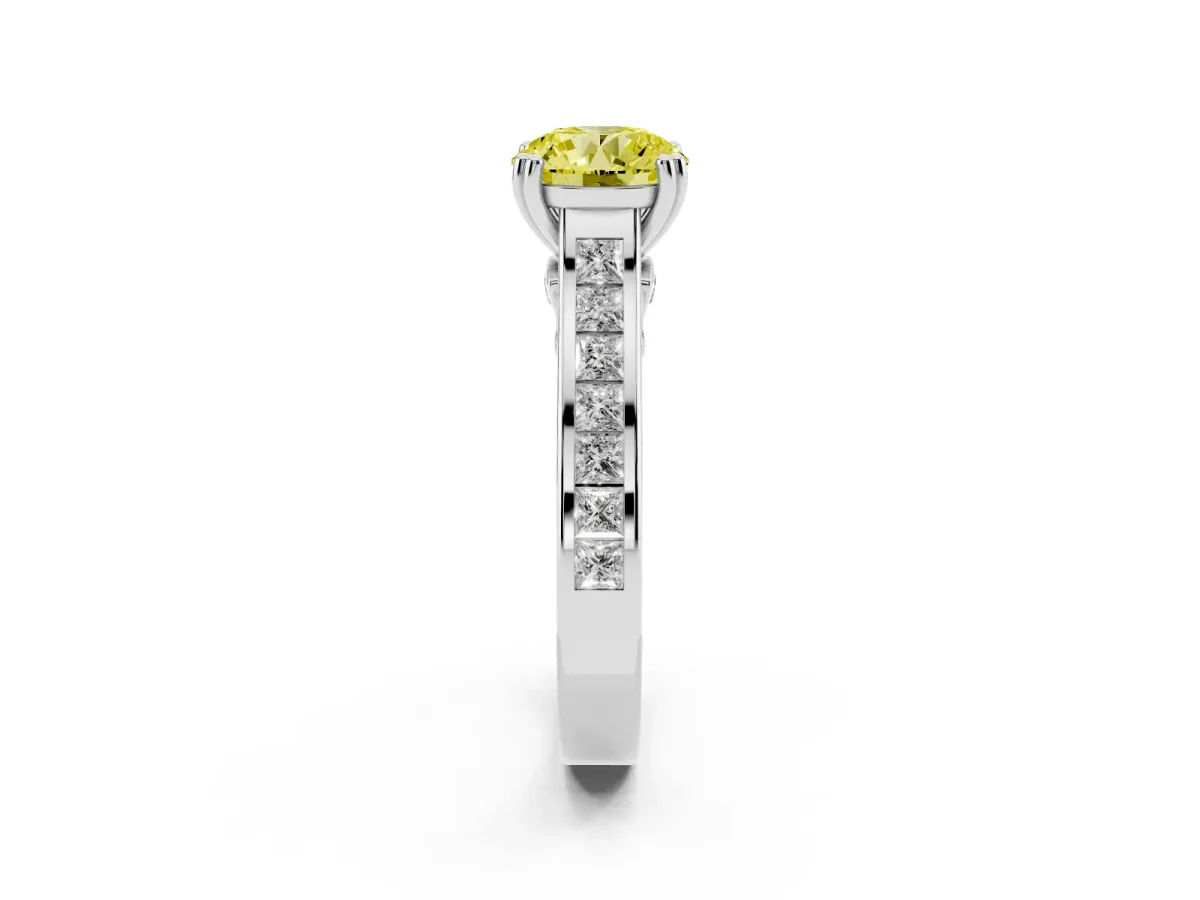 Fancy Yellow Round Cut Cut Channel Set Solitaire Engagement Ring with Prong Setting Platinum