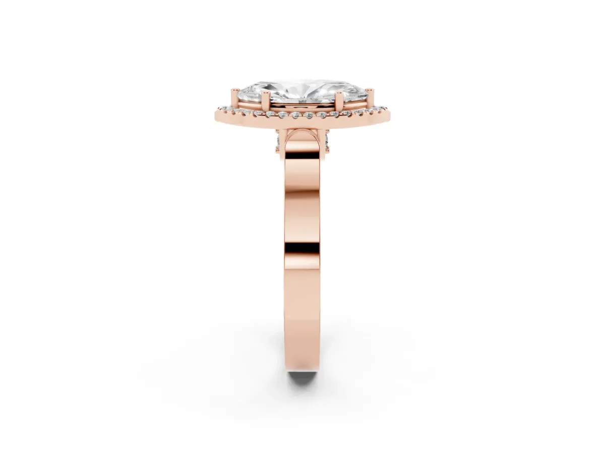Marquise Cut Halo Round Diamond Twist Band with Four-Prong Setting Rose gold
