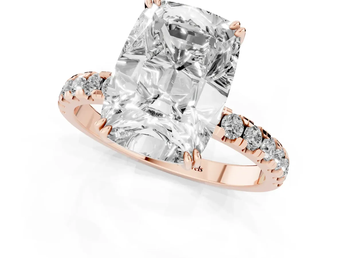 Old Mine Elongated Cushion Diamond Pave Band Ring Rose gold